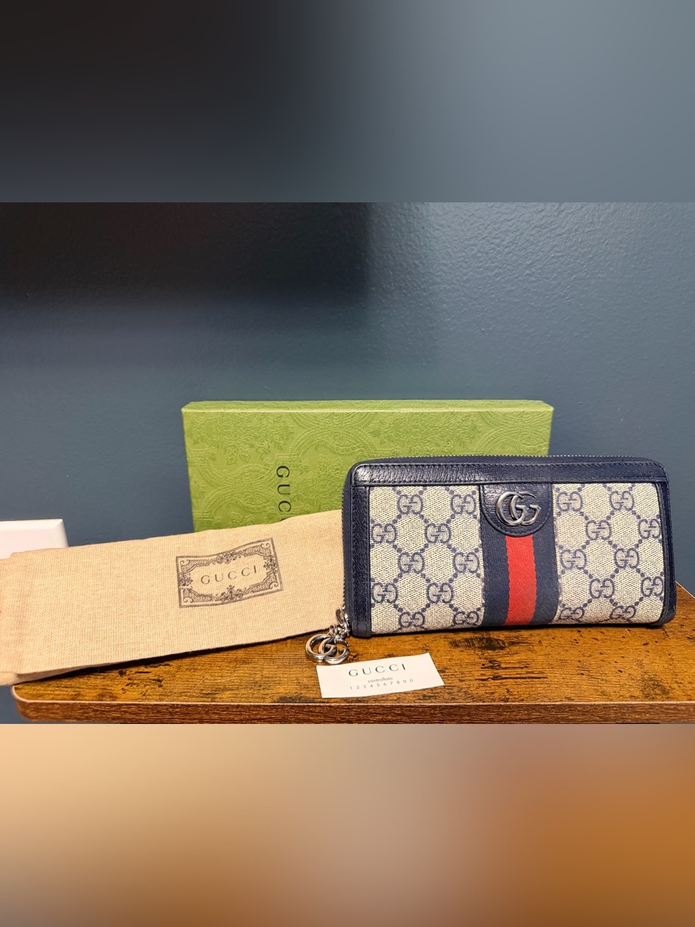 Gucci Vintage Ophidia Zip Around Wallet GG Coated Sherry Line